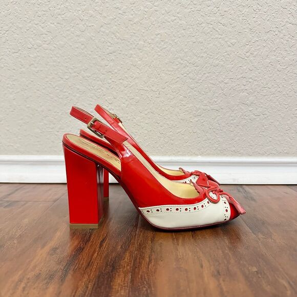 MARC By MARC JACOBS Slingback Heeled Sandals Red Patent Leather - Picture 1 of 12